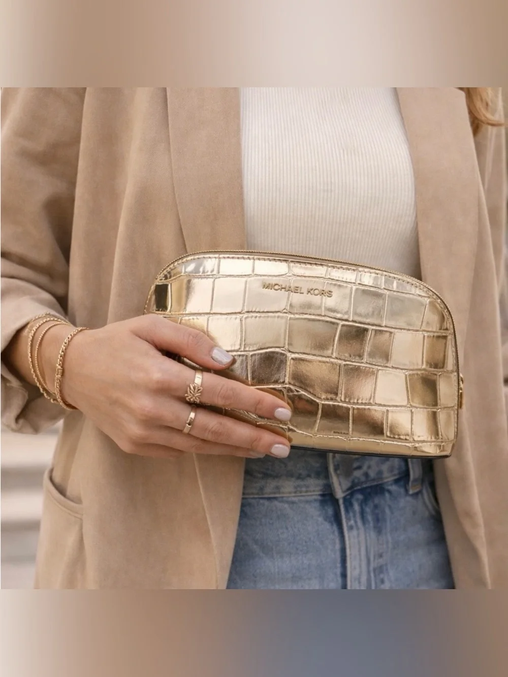 Michael Kors “GOLD EMPIRE” cosmetic/travel pouch! NWT